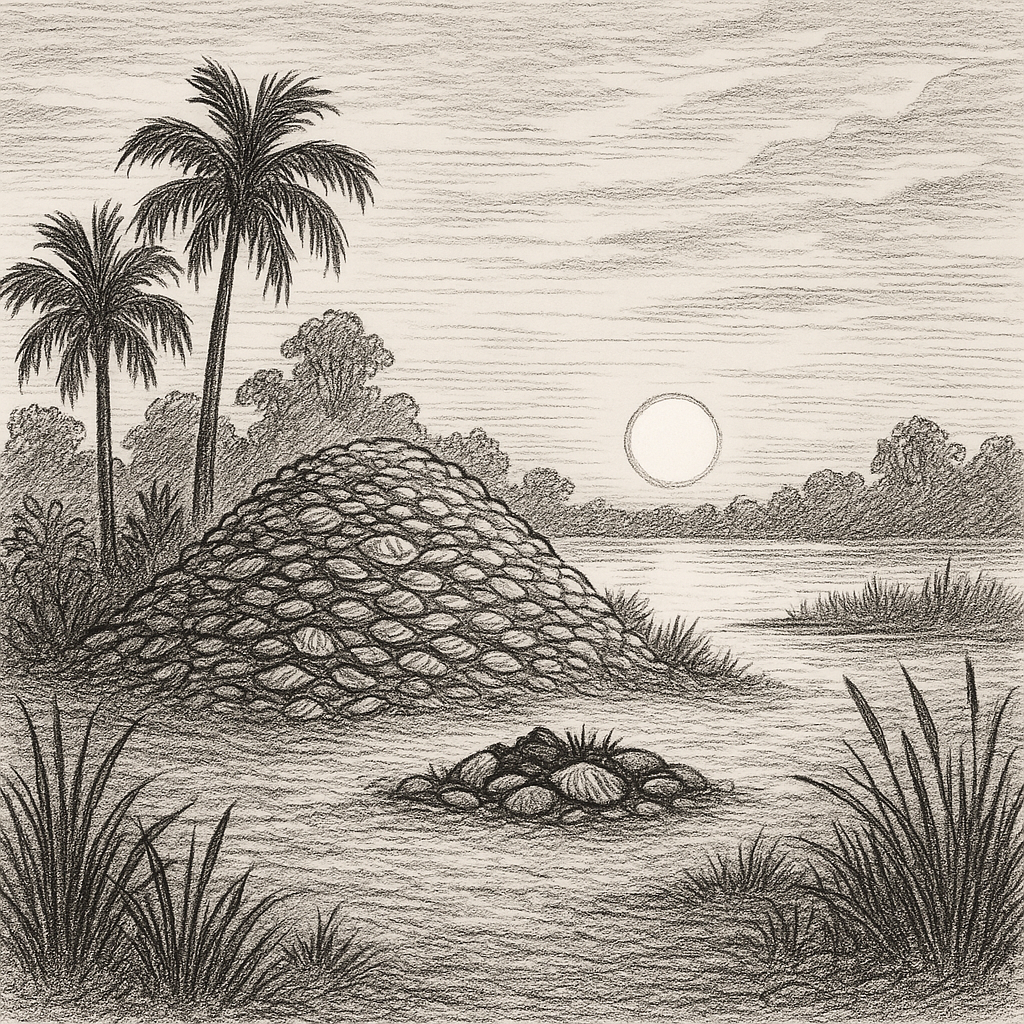 Shell Mound at Sunrise Memory rising from the water