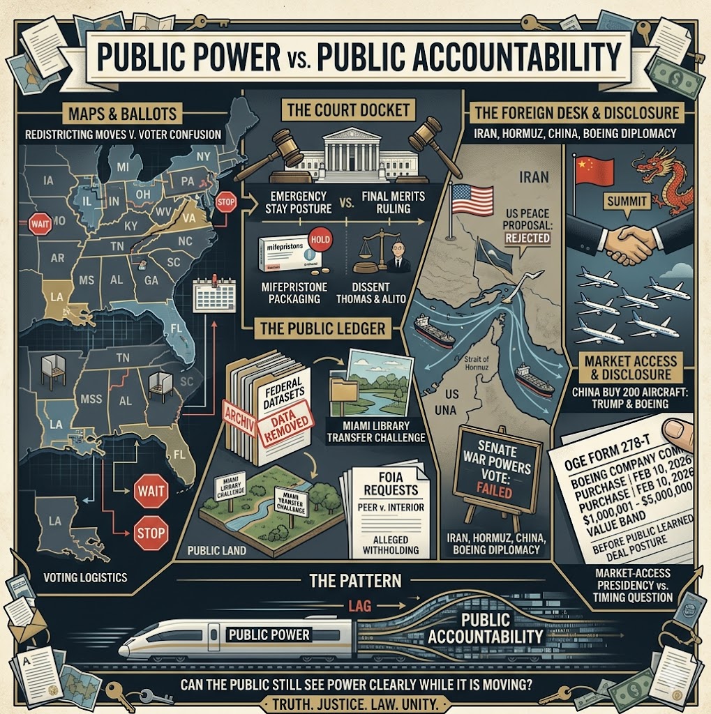 Infographic map detailing public power and accountability tracking judicial, electoral, maritime, and financial disclosure records.
