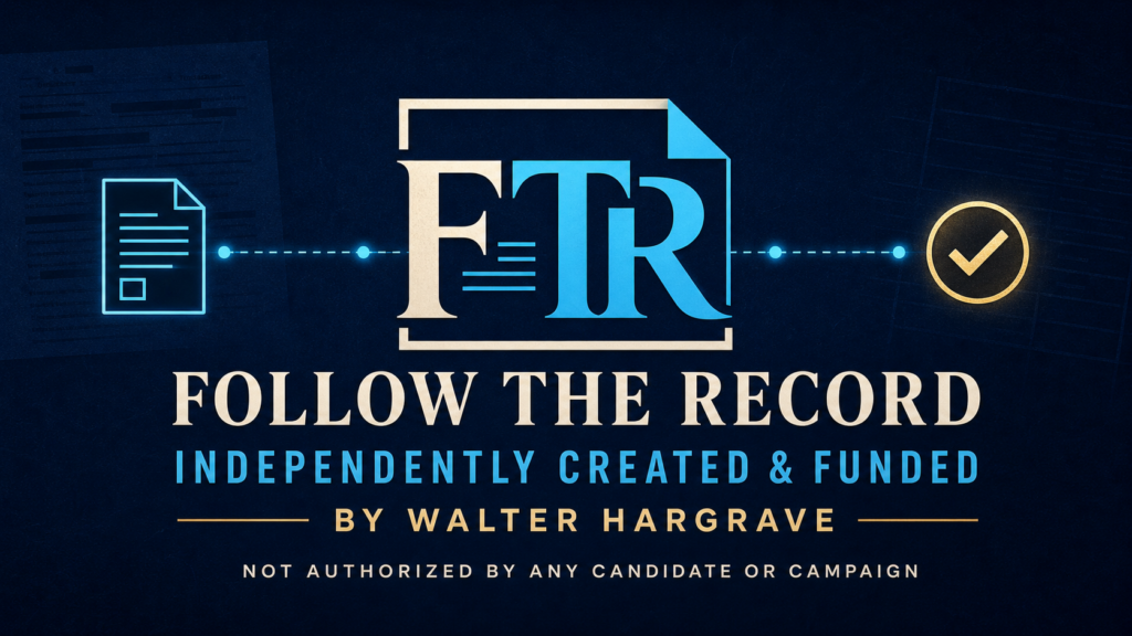independent civic-journalism banner identifying Walter Hargrave as creator and funder, with no candidate or campaign authorization.